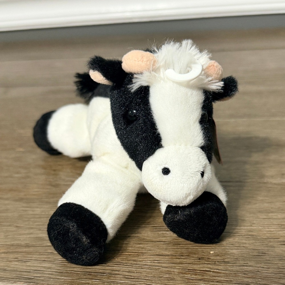 Aurora World Cow Plush Black White Spotted Stuffed Animal Farm Toy Floppy Small